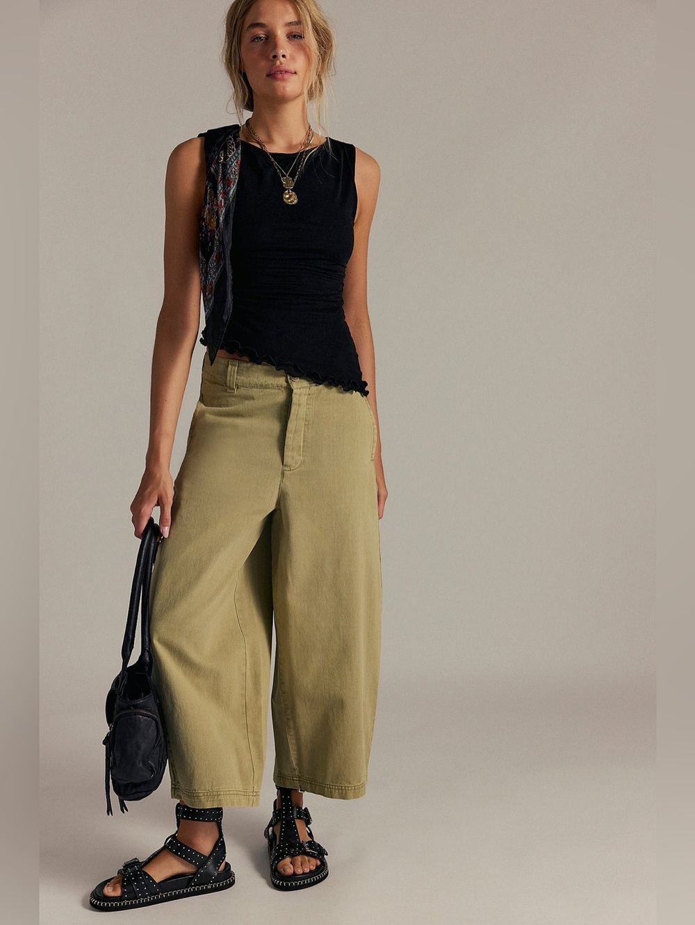 NWT FREE PEOPLE WE THE FREE Laydown Chino Trousers | Aloe/Army MSRP $98 Oversizd